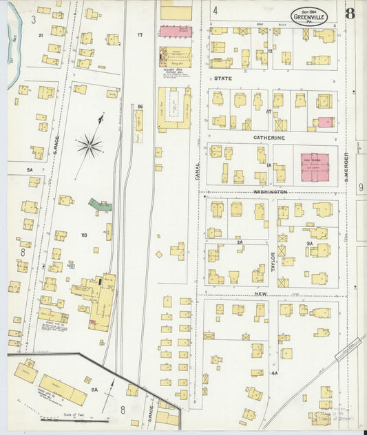 Sanborn Fire Insurance Map from Greenville, Mercer County, Pennsylvania (1904), Sheet #0008 - Historic Sanborn Fire Insurance Map Print, vintage old map wall art, antique decor, genealogy gift, Pennsylvania Pennsylvania map