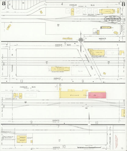 Sanborn Fire Insurance Map from Lankershim, Los Angeles County, California (1927), Sheet #0008 - Complete Map Set gallery image, historic Sanborn map, vintage wall art, California California