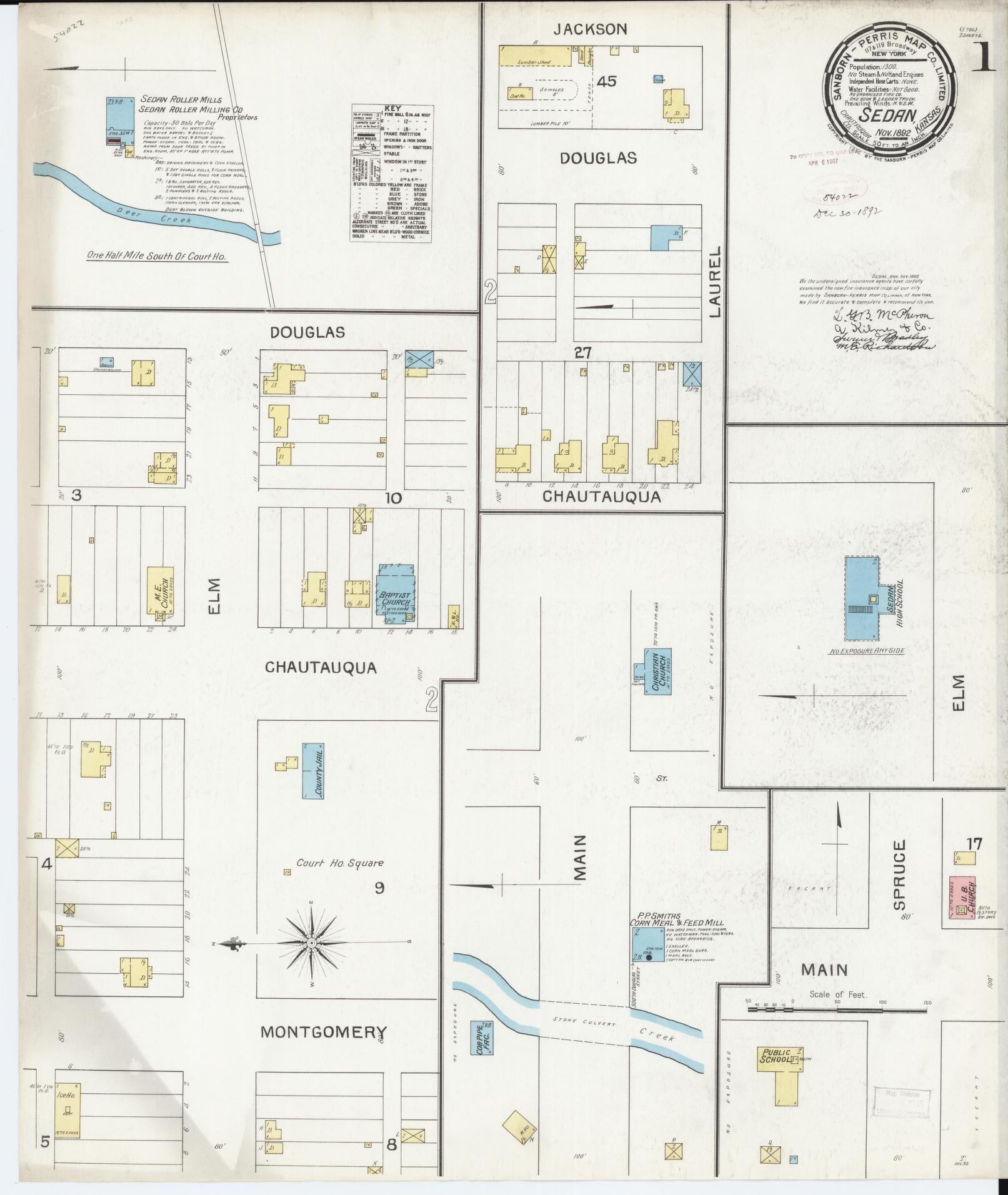 Sanborn Fire Insurance Map from Sedan, Chautauqua County, Kansas (1892), Sheet #0001 - Complete Map Set gallery image, historic Sanborn map, vintage wall art, Kansas Kansas