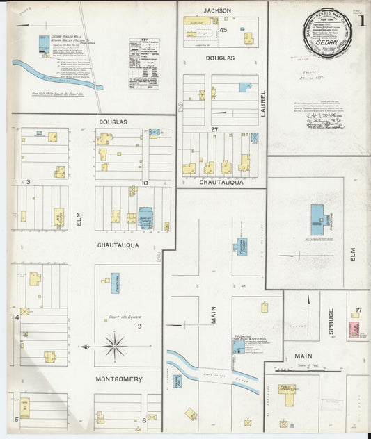 Sanborn Fire Insurance Map from Sedan, Chautauqua County, Kansas (1892), Sheet #0001 - Complete Map Set gallery image, historic Sanborn map, vintage wall art, Kansas Kansas