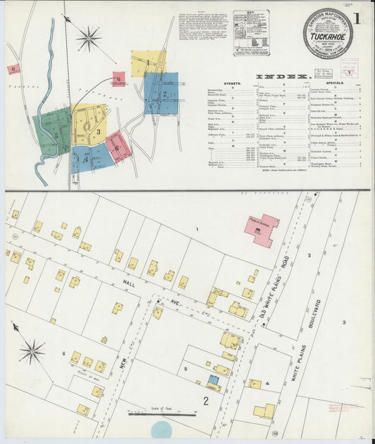 Sanborn Fire Insurance Map from Tuckahoe, Westchester County, New York (1904), Sheet #0001 - Historic Sanborn Fire Insurance Map Print, vintage old map wall art, antique decor, genealogy gift, New York New York map