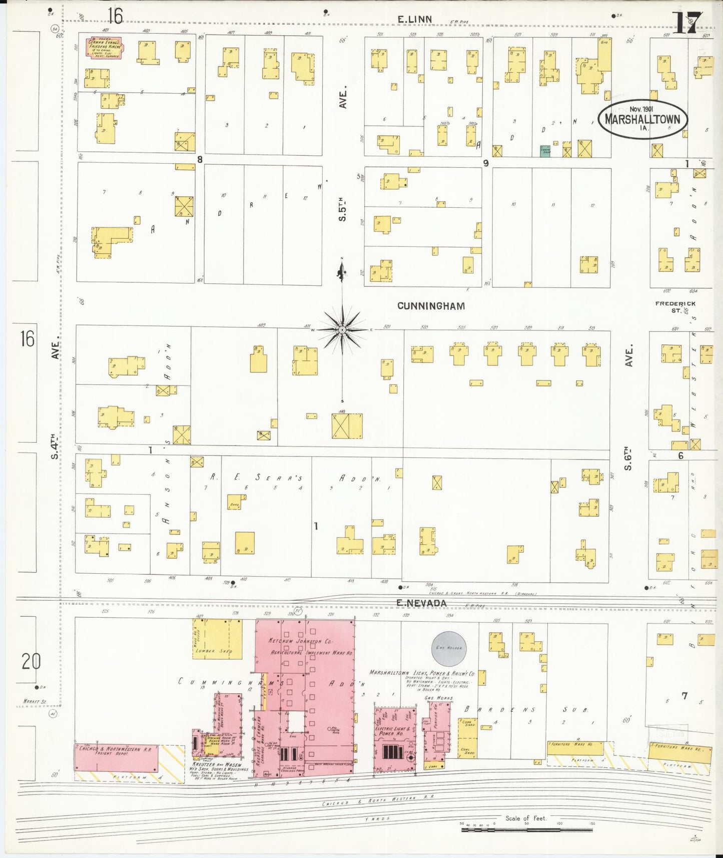 Sanborn Fire Insurance Map from Marshalltown, Marshall County, Iowa (1901), Sheet #0017 - Historic Sanborn Fire Insurance Map Print
