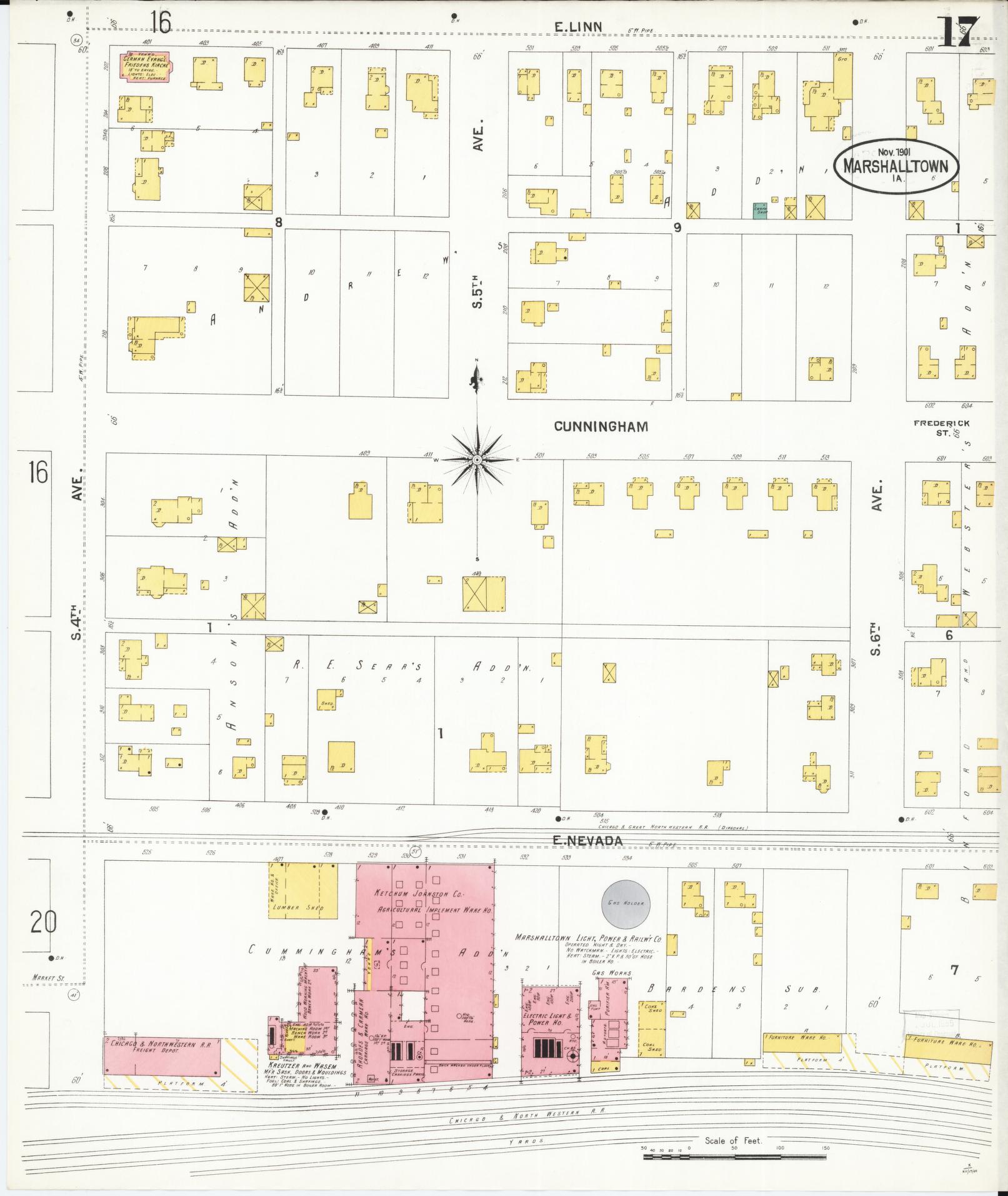Sanborn Fire Insurance Map from Marshalltown, Marshall County, Iowa (1901), Sheet #0017 - Historic Sanborn Fire Insurance Map Print