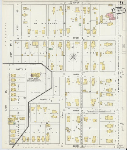 Sanborn Fire Insurance Map from Elwood, Madison County, Indiana (1895), Sheet #0009 - Historic Sanborn Fire Insurance Map Print, vintage old map wall art, antique decor, genealogy gift, Indiana Indiana map