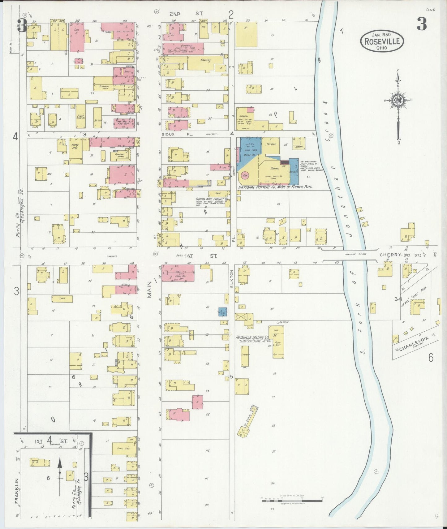 Sanborn Fire Insurance Map from Roseville, Perry And Muskingum Counties, Ohio (1930), Sheet #0003 - Complete Map Set gallery image, historic Sanborn map, vintage wall art, Ohio Ohio