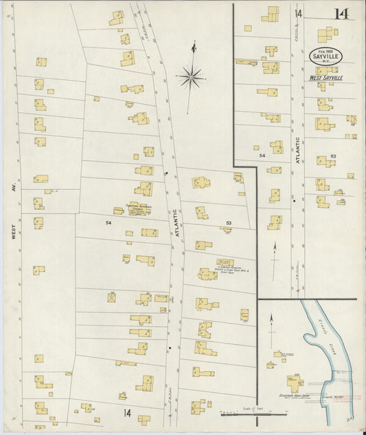 Sanborn Fire Insurance Map from Sayville, Suffolk County, New York (1909), Sheet #0014 - Historic Sanborn Fire Insurance Map Print, vintage old map wall art, antique decor, genealogy gift, New York New York map