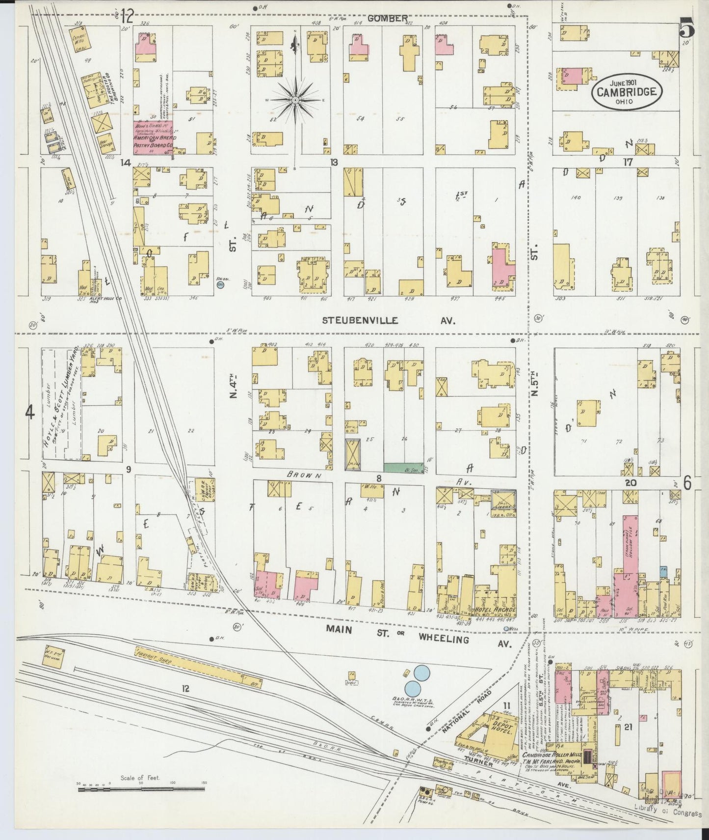 Sanborn Fire Insurance Map from Cambridge, Guernsey County, Ohio (1901), Sheet #0005 - Historic Sanborn Fire Insurance Map Print, vintage old map wall art, antique decor, genealogy gift, Ohio Ohio map