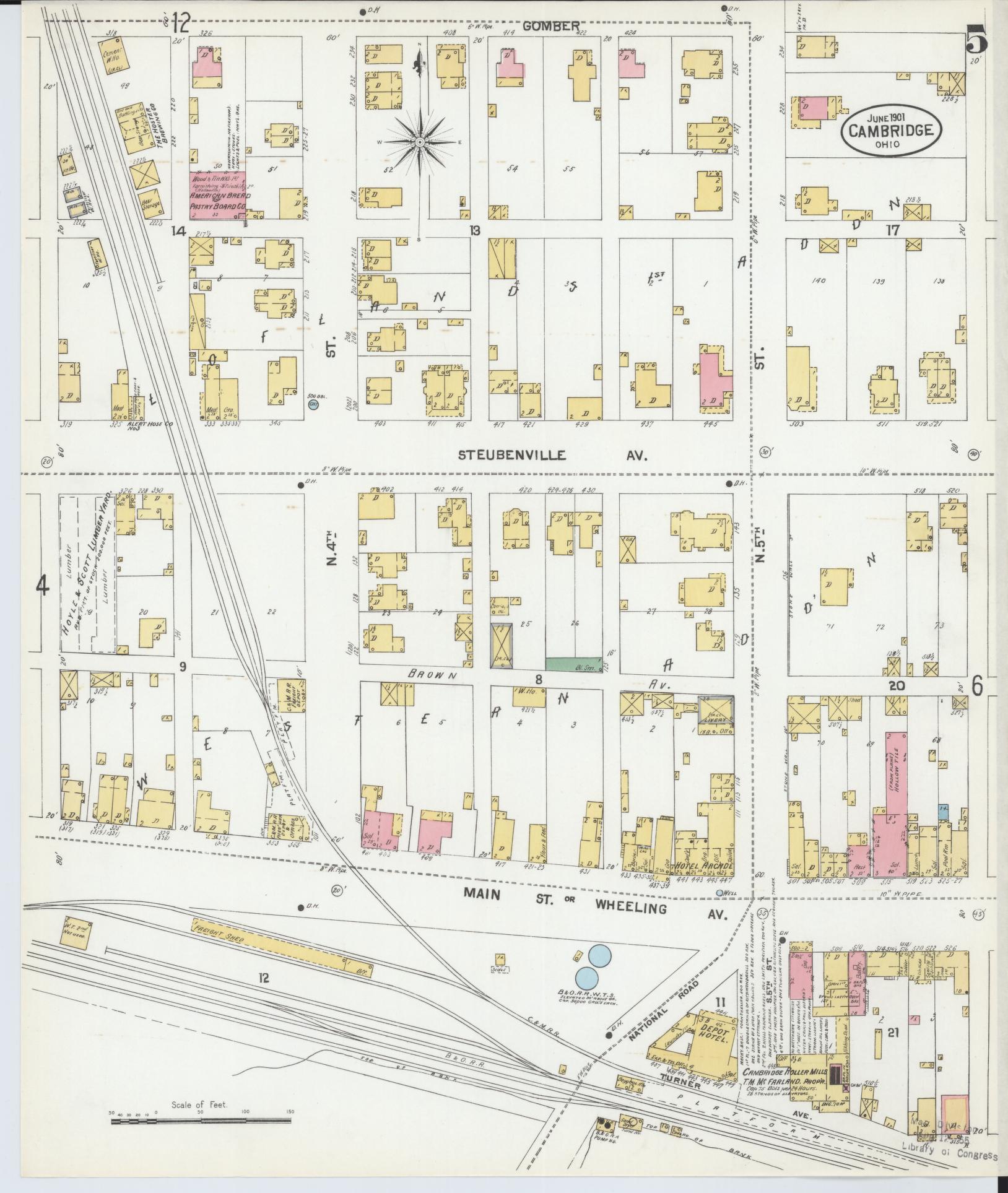 Sanborn Fire Insurance Map from Cambridge, Guernsey County, Ohio (1901), Sheet #0005 - Historic Sanborn Fire Insurance Map Print, vintage old map wall art, antique decor, genealogy gift, Ohio Ohio map