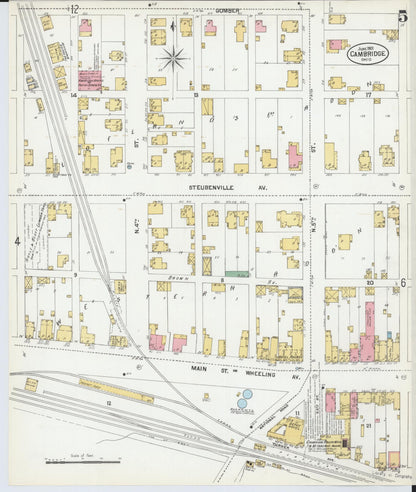 Sanborn Fire Insurance Map from Cambridge, Guernsey County, Ohio (1901), Sheet #0005 - Historic Sanborn Fire Insurance Map Print, vintage old map wall art, antique decor, genealogy gift, Ohio Ohio map