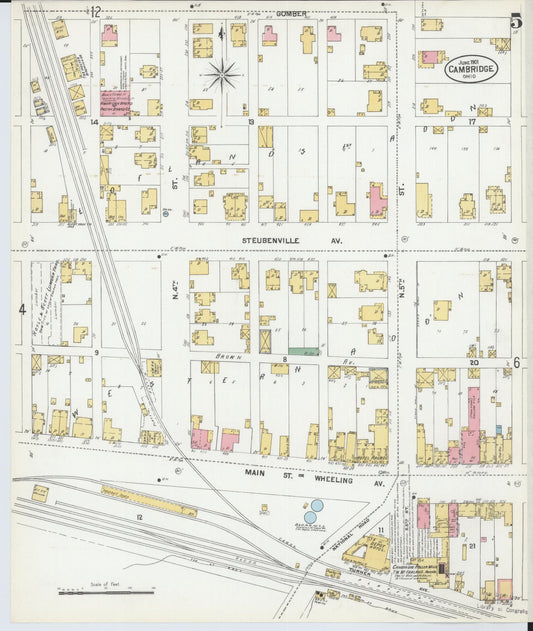Sanborn Fire Insurance Map from Cambridge, Guernsey County, Ohio (1901), Sheet #0005 - Historic Sanborn Fire Insurance Map Print, vintage old map wall art, antique decor, genealogy gift, Ohio Ohio map