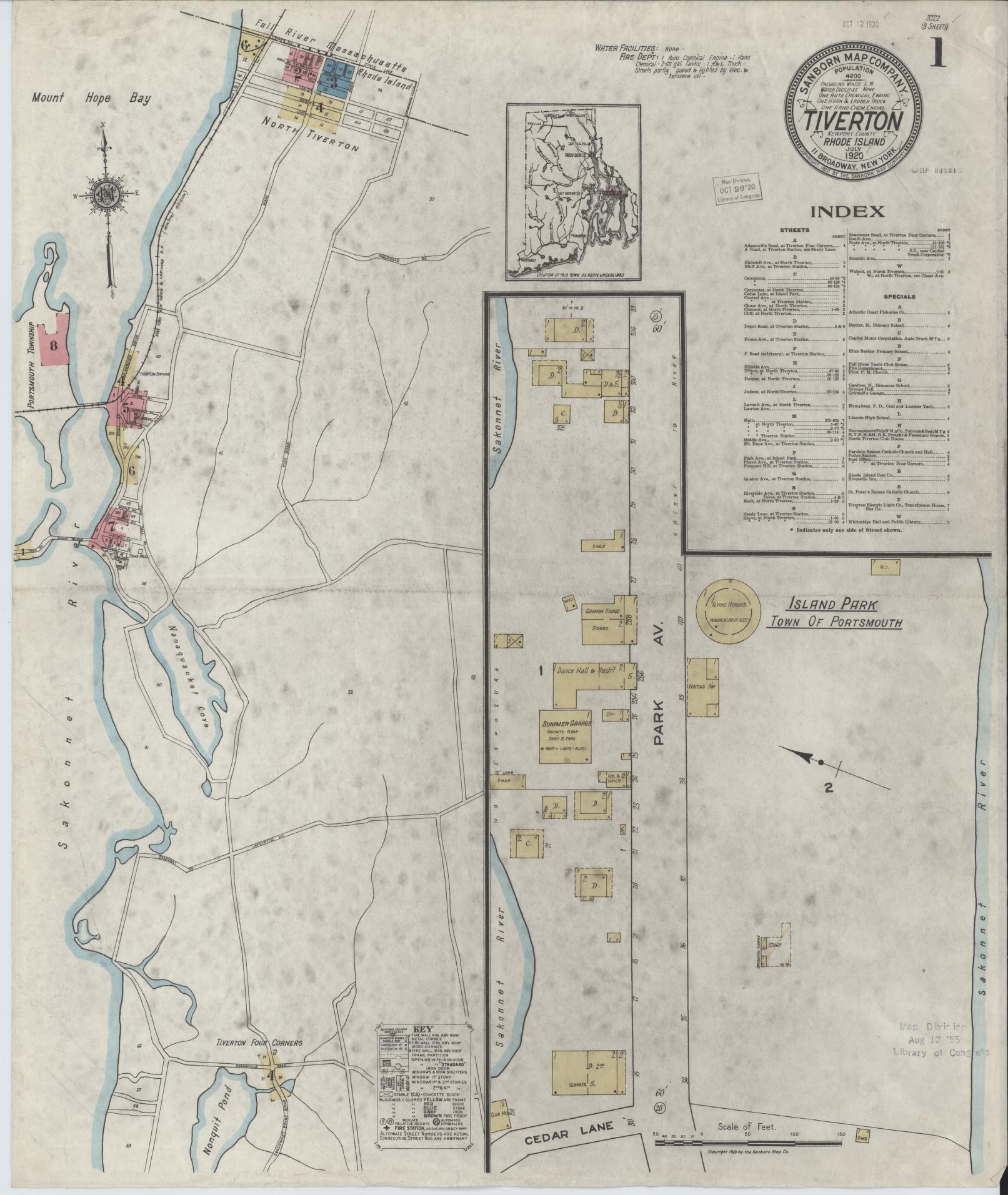 Sanborn Fire Insurance Map from Tiverton, Newport County, Rhode Island. (1920) – Historic Sanborn Fire Insurance Map Print