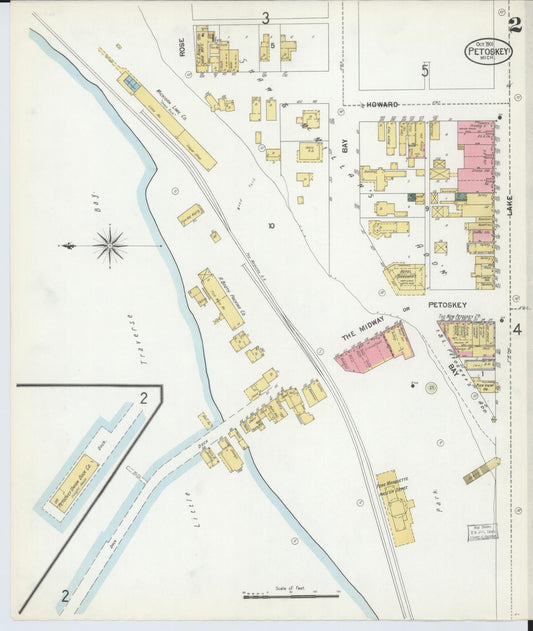 Sanborn Fire Insurance Map from Petoskey, Emmet County, Michigan (1901), Sheet #0002 - Historic Sanborn Fire Insurance Map Print, vintage old map wall art, antique decor, genealogy gift, Michigan Michigan map