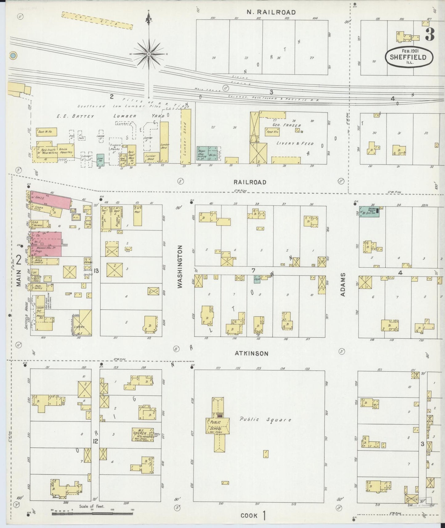 Sanborn Fire Insurance Map from Sheffield, Bureau County, Illinois (1901), Sheet #0003 - Complete Map Set gallery image, historic Sanborn map, vintage wall art, Illinois Illinois