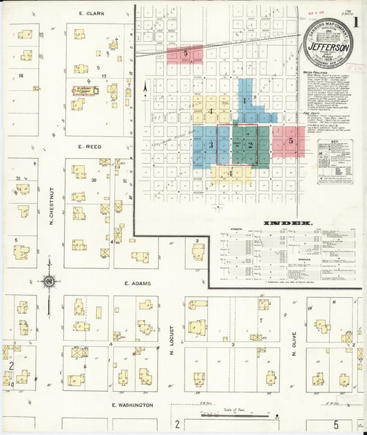 Sanborn Fire Insurance Map from Jefferson, Greene County, Iowa (1909), Sheet #0001 - Historic Sanborn Fire Insurance Map Print, vintage old map wall art