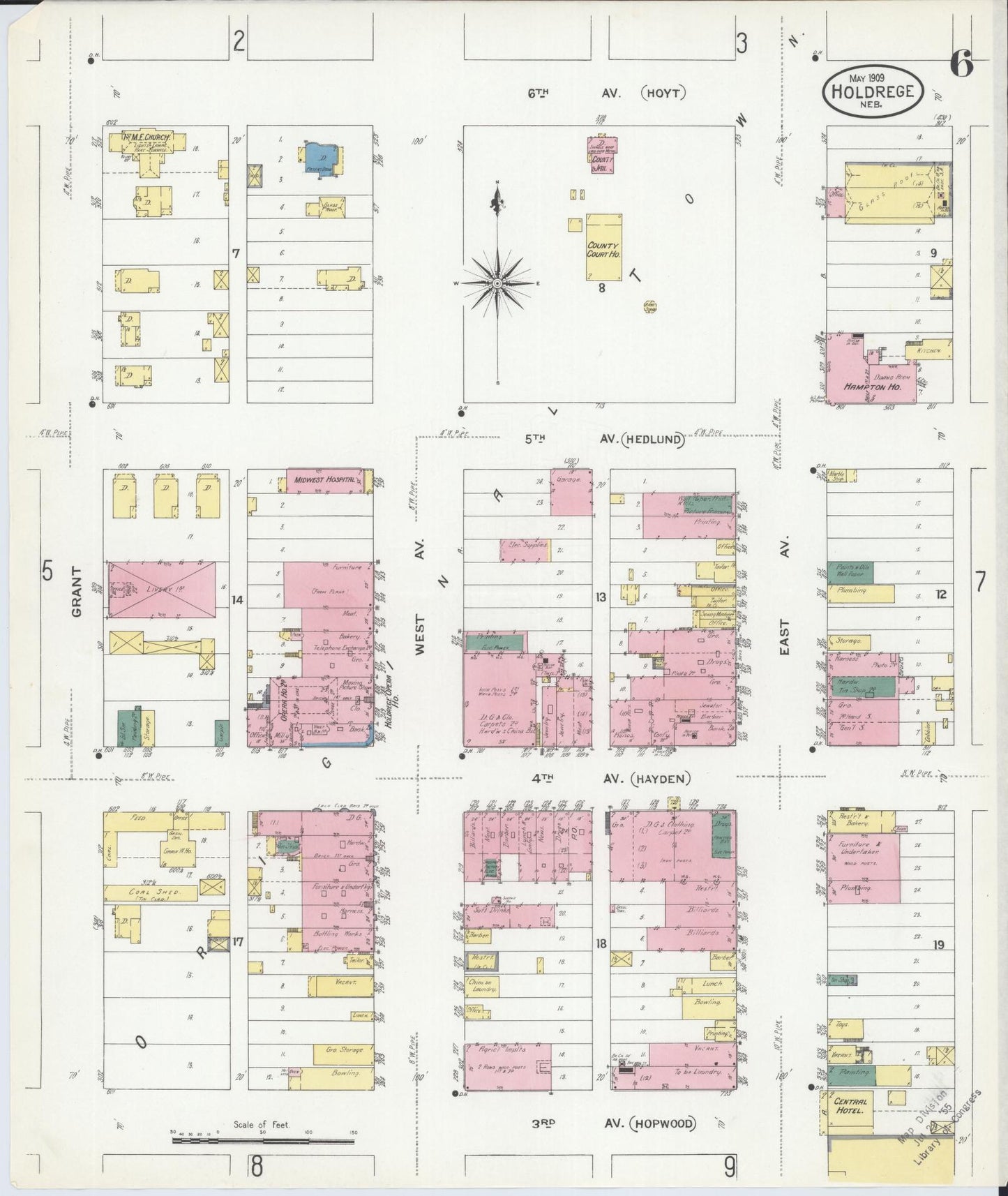 Sanborn Fire Insurance Map from Holdrege, Phelps County, Nebraska (1909), Sheet #0006 - Historic Sanborn Fire Insurance Map Print, vintage old map wall art, antique decor, genealogy gift, Nebraska Nebraska map