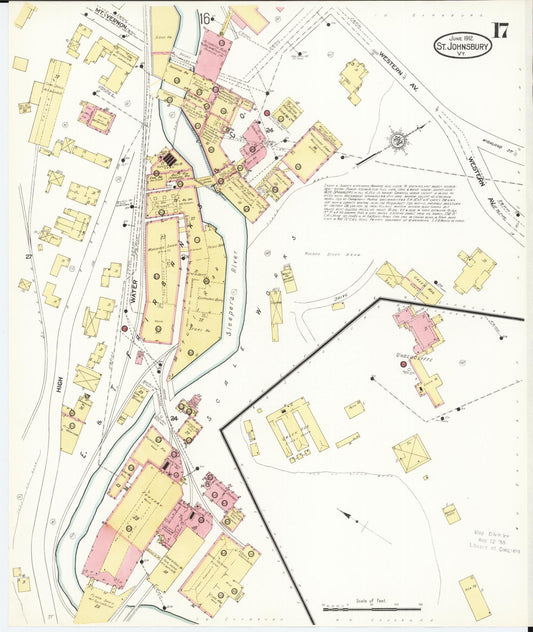 Sanborn Fire Insurance Map from Saint Johnsbury, Caledonia County, Vermont (1912), Sheet #0017 - Historic Sanborn Fire Insurance Map Print, vintage old map wall art, antique decor, genealogy gift, Vermont Vermont map