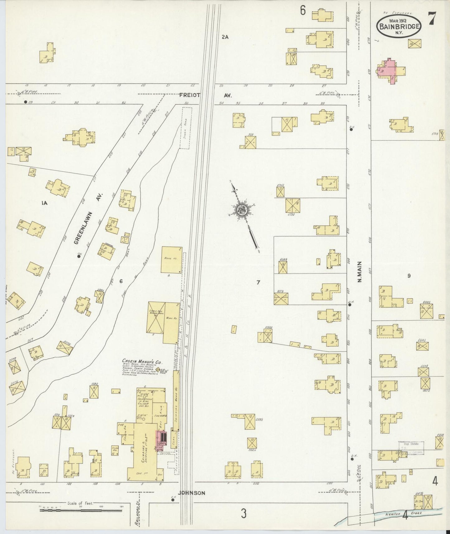 Sanborn Fire Insurance Map from Bainbridge, Chenango County, New York (1912), Sheet #0007 - Complete Map Set gallery image, historic Sanborn map, vintage wall art, New York New York