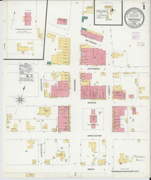 Sanborn Fire Insurance Map from Pontotoc, Pontotoc County, Mississippi (1905), Sheet #0001 - Complete Map Set gallery image, historic Sanborn map, vintage wall art, Mississippi Mississippi