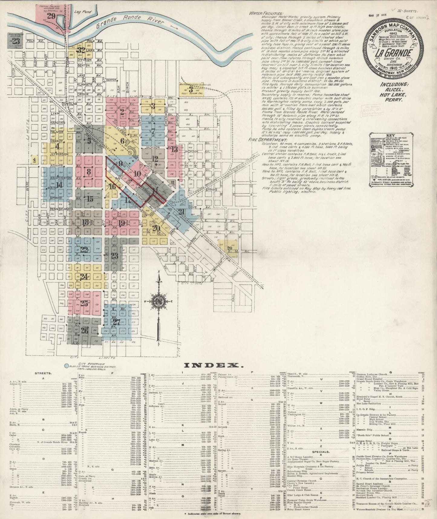 Sanborn Fire Insurance Map from La Grande, Union County, Oregon (1910), Sheet #0001 - Historic Sanborn Fire Insurance Map Print, vintage old map wall art, antique decor, genealogy gift, Oregon Oregon map