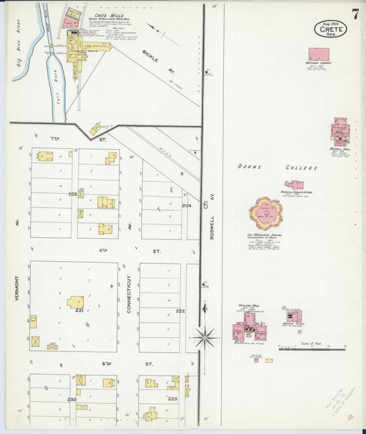 Sanborn Fire Insurance Map from Crete, Saline County, Nebraska (1909), Sheet #0007 - Historic Sanborn Fire Insurance Map Print, vintage old map wall art, antique decor, genealogy gift, Nebraska Nebraska map