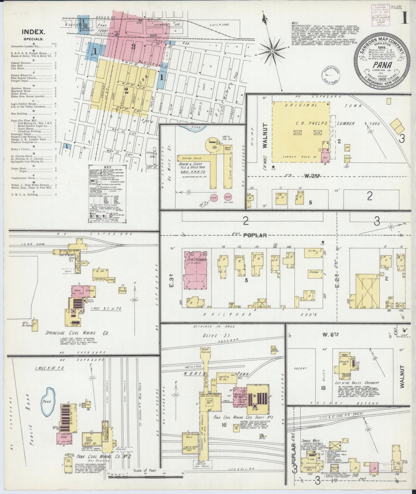 Sanborn Fire Insurance Map from Pana, Christian County, Illinois (1902), Sheet #0001 - Historic Sanborn Fire Insurance Map Print, vintage old map wall art, antique decor, genealogy gift, Illinois Illinois map