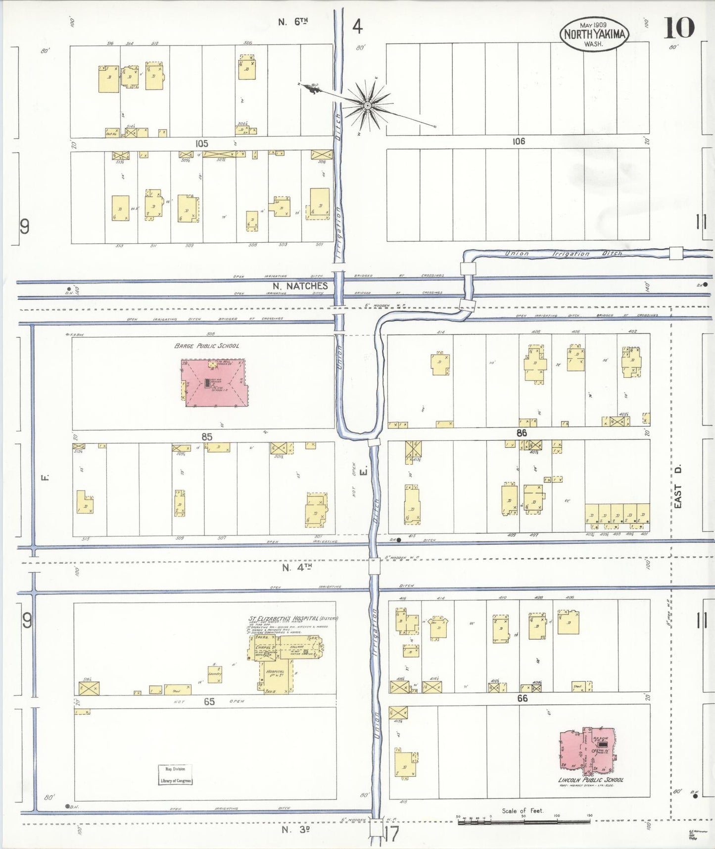 Sanborn Fire Insurance Map from North Yakima, Yakima County, Washington (1909), Sheet #0010 - Complete Map Set gallery image, historic Sanborn map, vintage wall art, Washington Washington