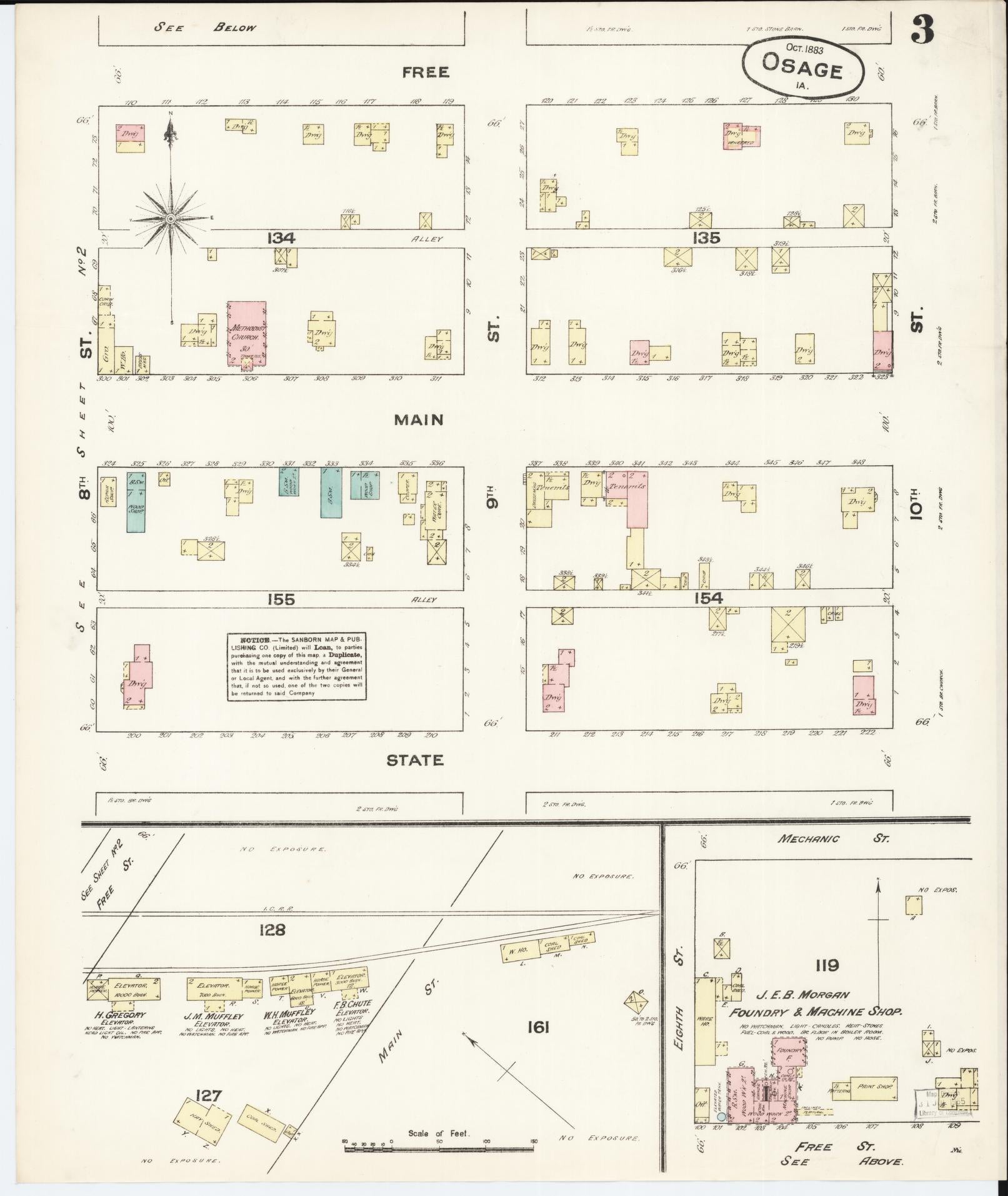 Sanborn Fire Insurance Map from Osage, Mitchell County, Iowa (1883), Sheet #0003 - Historic Sanborn Fire Insurance Map Print