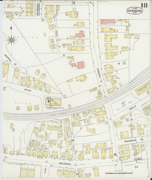 Sanborn Fire Insurance Map from Vicksburg, Warren County, Mississippi (1897), Sheet #0018 - Historic Sanborn Fire Insurance Map Print, vintage old map wall art, antique decor, genealogy gift, Mississippi Mississippi map