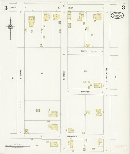 Sanborn Fire Insurance Map from Doerun, Colquitt County, Georgia (1924), Sheet #0003 - Complete Map Set gallery image, historic Sanborn map, vintage wall art, Georgia Georgia
