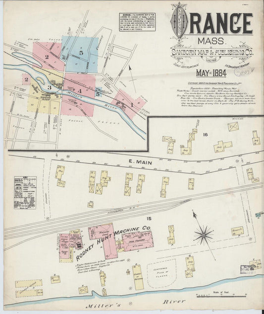 Sanborn Fire Insurance Map from Orange, Franklin County, Massachusetts (1884), Sheet #0001 - Historic Sanborn Fire Insurance Map Print, vintage old map wall art, antique decor, genealogy gift, Massachusetts Massachusetts map