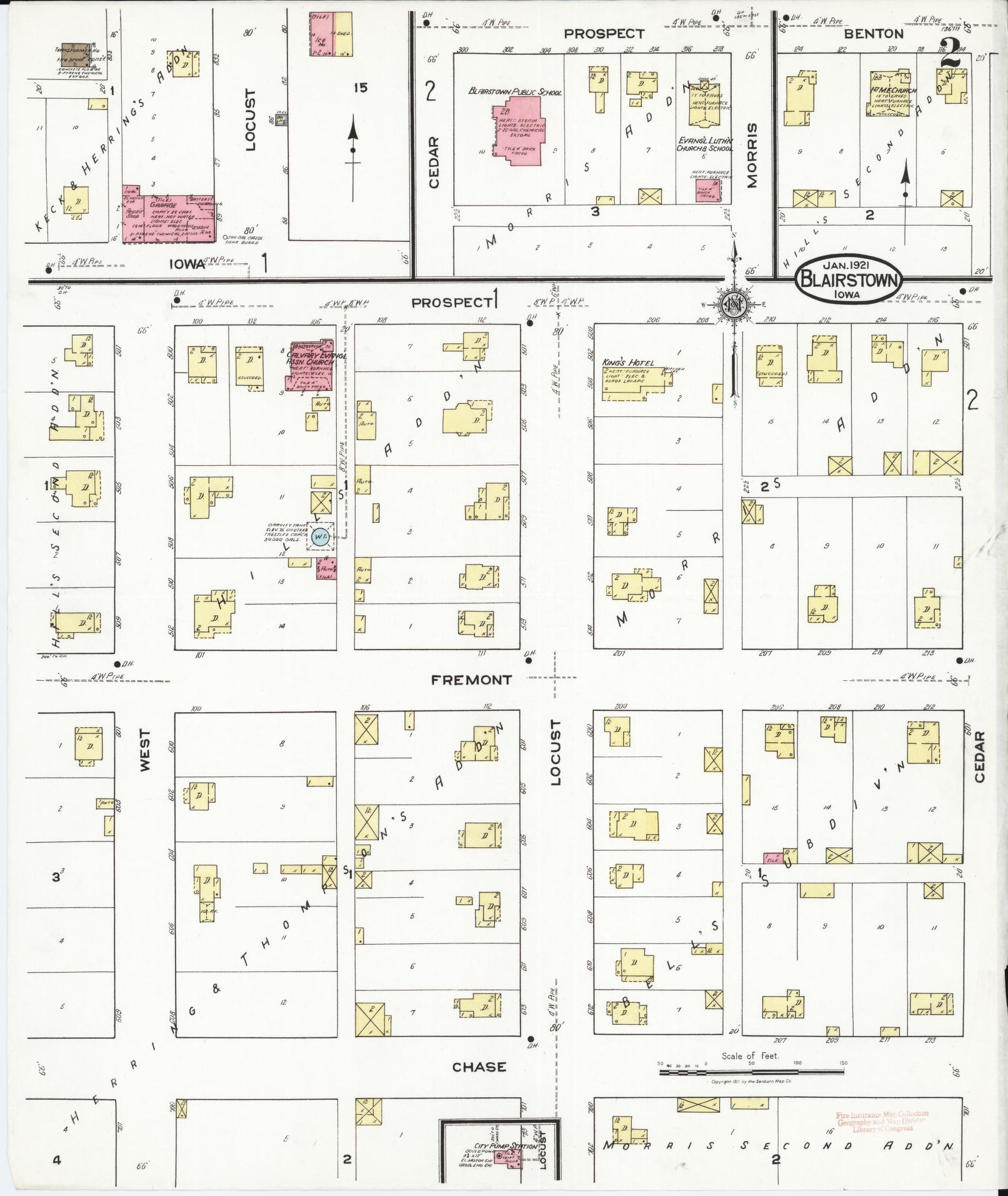 Sanborn Fire Insurance Map from Blairstown, Benton County, Iowa (1921), Sheet #0002 - Historic Sanborn Fire Insurance Map Print, vintage old map wall art