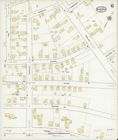 Sanborn Fire Insurance Map from Danvers, Essex County, Massachusetts (1916), Sheet #0006 - Historic Sanborn Fire Insurance Map Print, vintage old map wall art, antique decor, genealogy gift, Massachusetts Massachusetts map