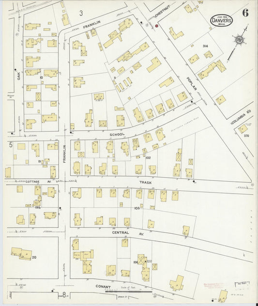 Sanborn Fire Insurance Map from Danvers, Essex County, Massachusetts (1916), Sheet #0006 - Historic Sanborn Fire Insurance Map Print, vintage old map wall art, antique decor, genealogy gift, Massachusetts Massachusetts map