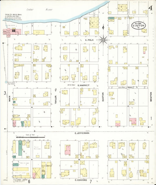 Sanborn Fire Insurance Map from Vinton, Benton County, Iowa (1906), Sheet #0004 - Historic Sanborn Fire Insurance Map Print, vintage old map wall art
