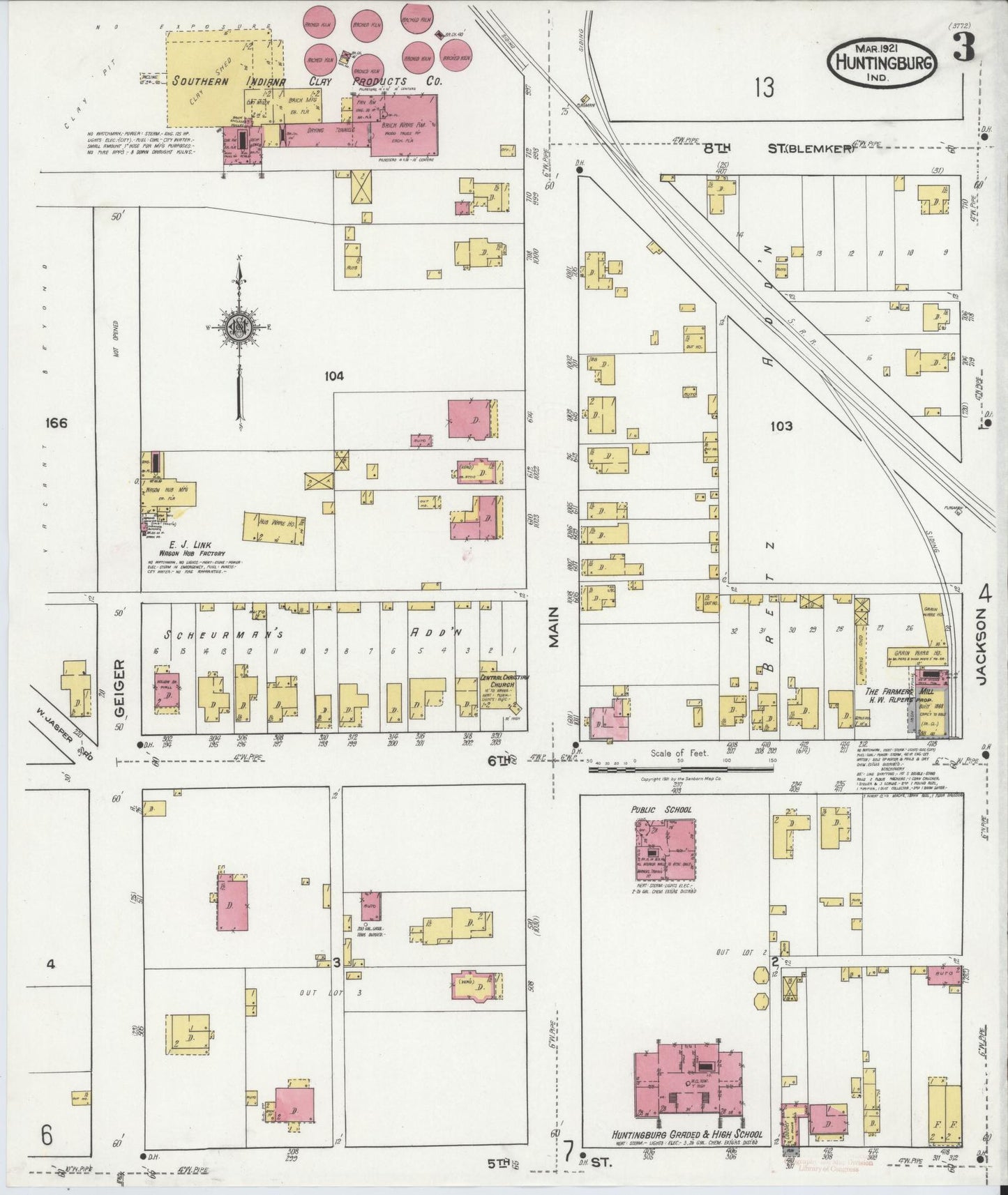 Sanborn Fire Insurance Map from Huntingburg, Dubois County, Indiana (1921), Sheet #0003 - Complete Map Set gallery image, historic Sanborn map, vintage wall art, Indiana Indiana
