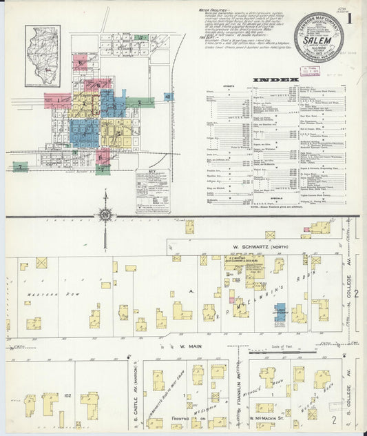 Sanborn Fire Insurance Map from Salem, Marion County, Illinois (1913), Sheet #0001 - Complete Map Set gallery image, historic Sanborn map, vintage wall art, Illinois Illinois