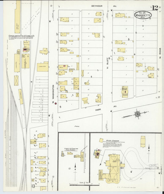 Sanborn Fire Insurance Map from Marquette, Marquette County, Michigan (1911), Sheet #0012 - Historic Sanborn Fire Insurance Map Print, vintage old map wall art, antique decor, genealogy gift, Michigan Michigan map