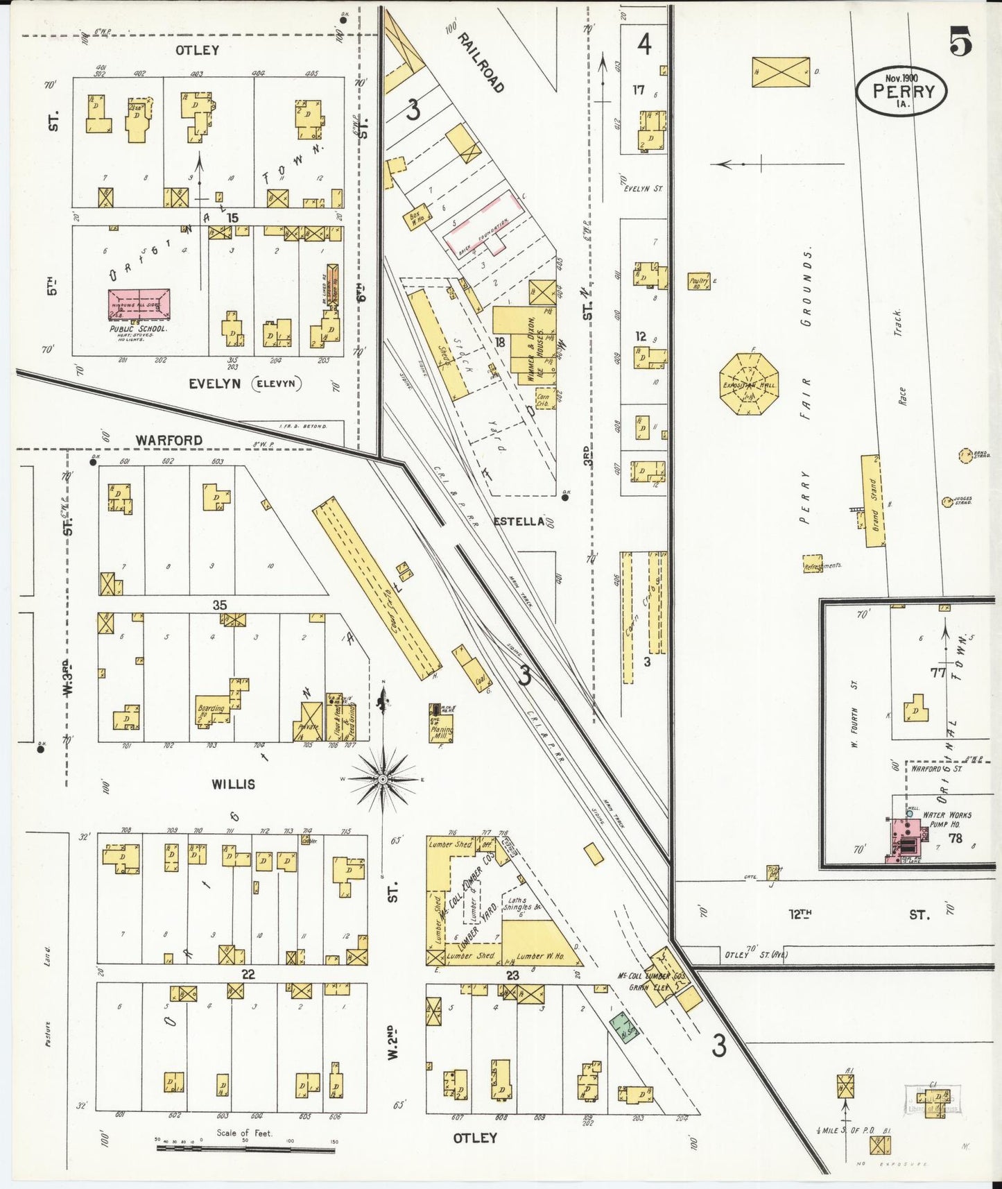 Sanborn Fire Insurance Map from Perry, Dallas County, Iowa (1900), Sheet #0005 - Historic Sanborn Fire Insurance Map Print, vintage old map wall art