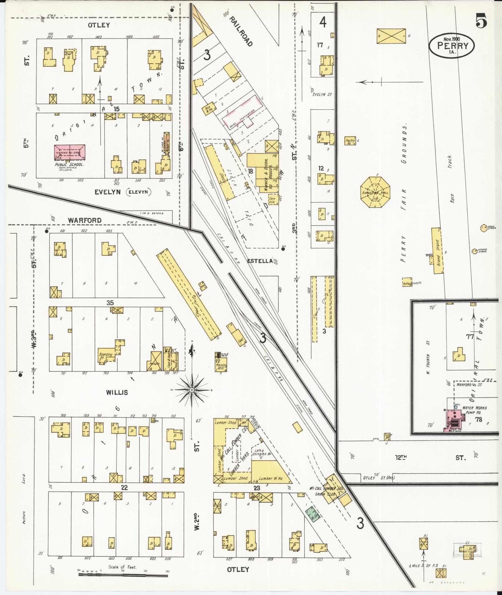 Sanborn Fire Insurance Map from Perry, Dallas County, Iowa (1900), Sheet #0005 - Historic Sanborn Fire Insurance Map Print, vintage old map wall art
