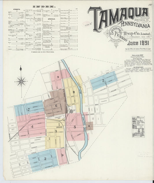 Sanborn Fire Insurance Map from Tamaqua, Schuylkill County, Pennsylvania (1891), Sheet #0001 - Historic Sanborn Fire Insurance Map Print, vintage old map wall art, antique decor, genealogy gift, Pennsylvania Pennsylvania map
