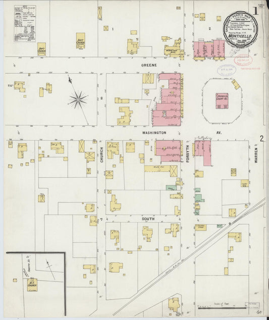 Sanborn Fire Insurance Map from Monticello, Jasper County, Georgia (1898), Sheet #0001 - Complete Map Set gallery image, historic Sanborn map, vintage wall art, Georgia Georgia
