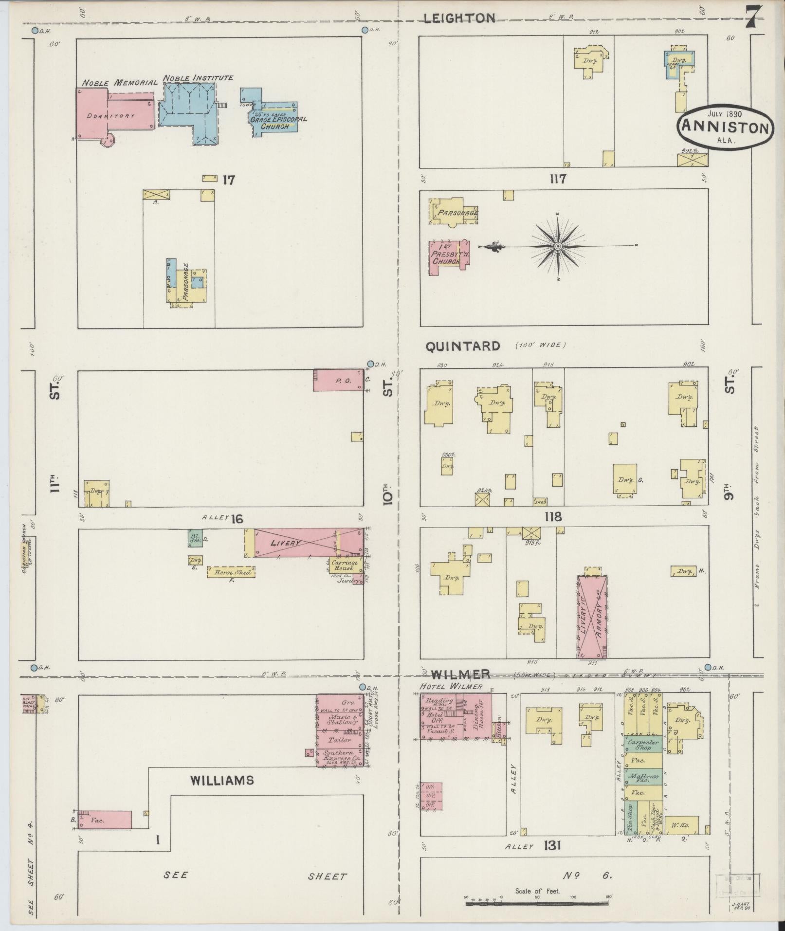 Sanborn Fire Insurance Map from Anniston, Calhoun County, Alabama (1890), Sheet #0007 - Complete Map Set gallery image, historic Sanborn map, vintage wall art, Alabama Alabama