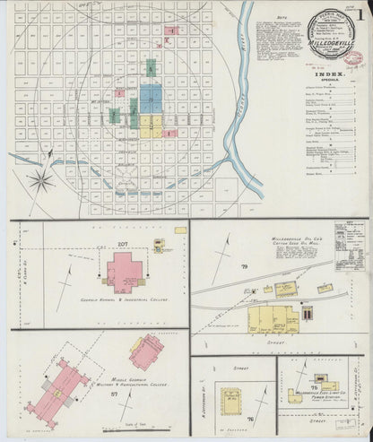 Sanborn Fire Insurance Map from Milledgeville, Baldwin County, Georgia (1895), Sheet #0001 - Complete Map Set gallery image, historic Sanborn map, vintage wall art, Georgia Georgia