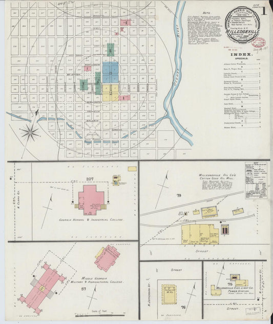 Sanborn Fire Insurance Map from Milledgeville, Baldwin County, Georgia (1895), Sheet #0001 - Complete Map Set gallery image, historic Sanborn map, vintage wall art, Georgia Georgia
