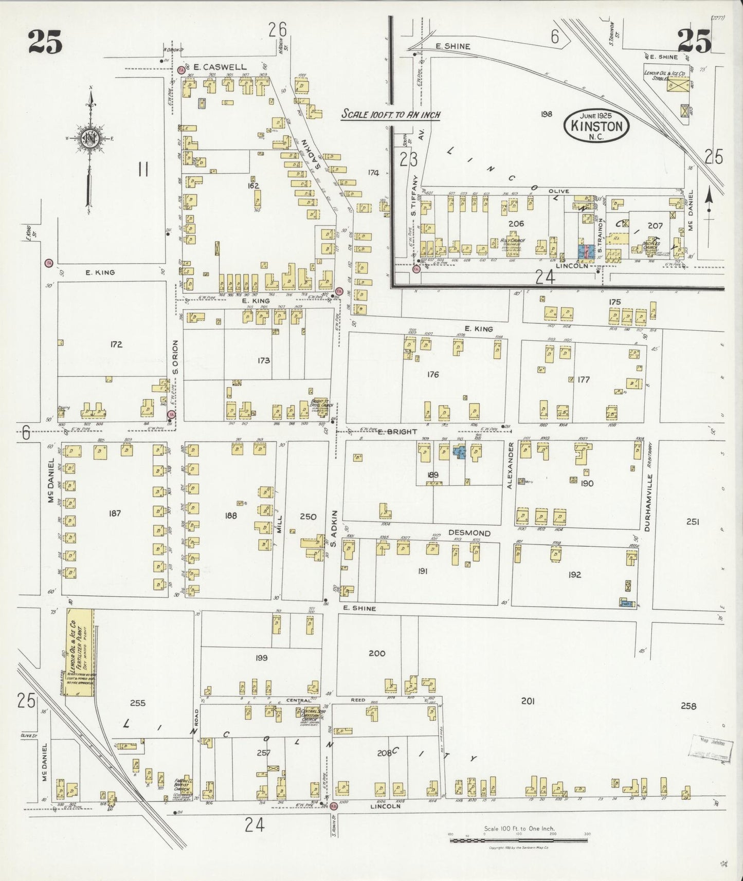 Sanborn Fire Insurance Map from Kinston, Lenoir County, North Carolina (1925), Sheet #0025 - Complete Map Set gallery image, historic Sanborn map, vintage wall art, North Carolina North Carolina