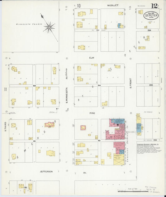 Sanborn Fire Insurance Map from Saint Peter, Nicollet County, Minnesota (1908), Sheet #0012 - Historic Sanborn Fire Insurance Map Print, vintage old map wall art, antique decor, genealogy gift, Minnesota Minnesota map