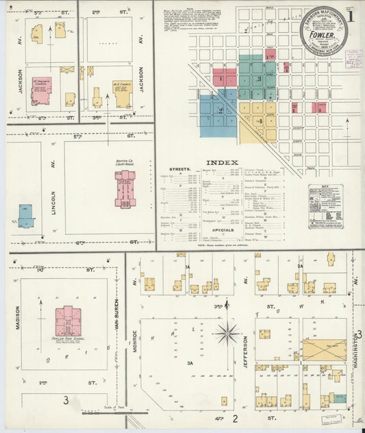 Sanborn Fire Insurance Map from Fowler, Benton County, Indiana (1905), Sheet #0001 - Historic Sanborn Fire Insurance Map Print, vintage old map wall art, antique decor, genealogy gift, Indiana Indiana map