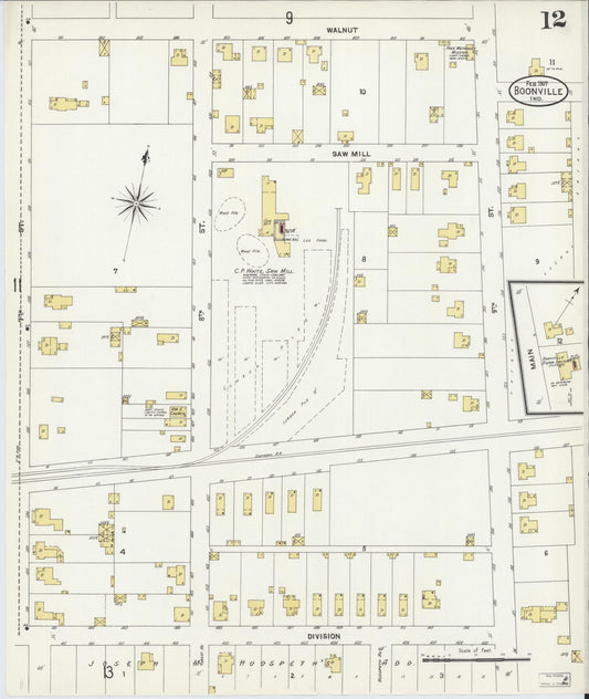 Sanborn Fire Insurance Map from Boonville, Warrick County, Indiana (1907), Sheet #0012 - Historic Sanborn Fire Insurance Map Print, vintage old map wall art, antique decor, genealogy gift, Indiana Indiana map