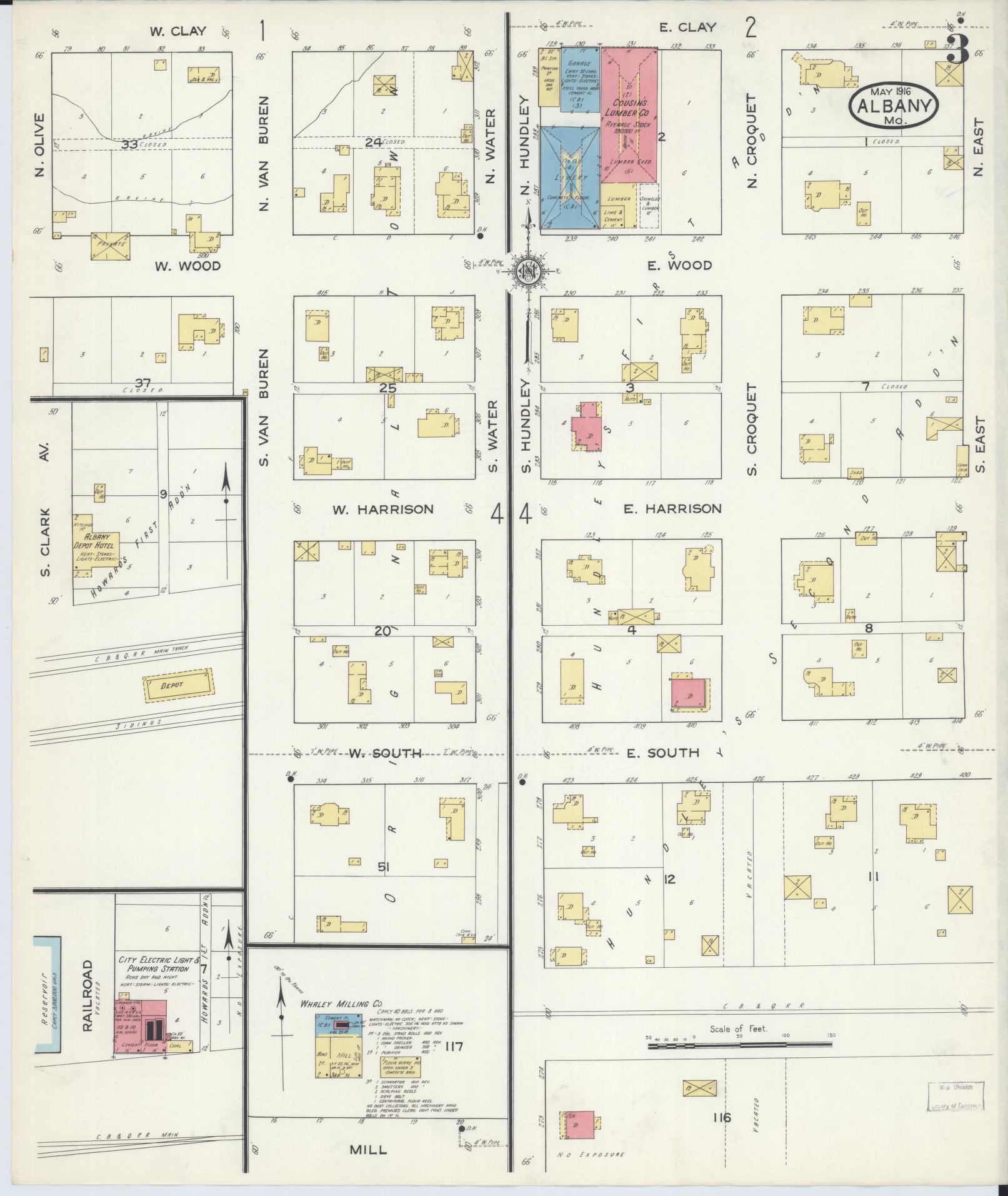 Sanborn Fire Insurance Map from Albany, Gentry County, Missouri (1916), Sheet #0003 - Historic Sanborn Fire Insurance Map Print, vintage old map wall art, antique decor, genealogy gift, Missouri Missouri map
