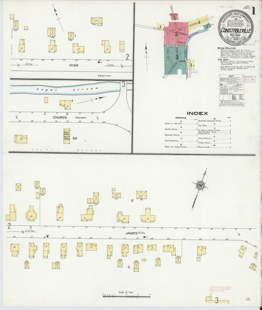 Sanborn Fire Insurance Map from Constableville, Lewis County, New York (1909), Sheet #0001 - Complete Map Set gallery image, historic Sanborn map, vintage wall art, New York New York